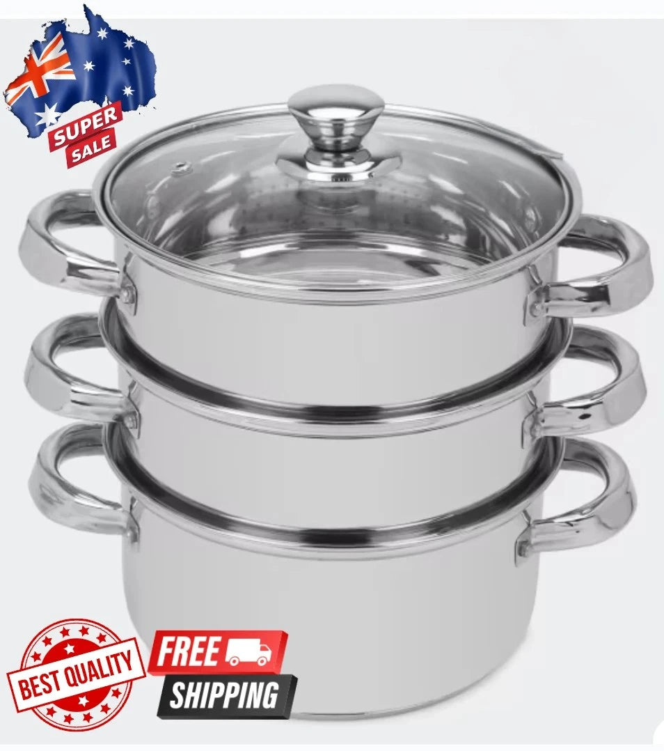 3 Tier Stainless Steel Steamer Meat Vegetable Cooking Steam Pot Kitchen Tool NEW
