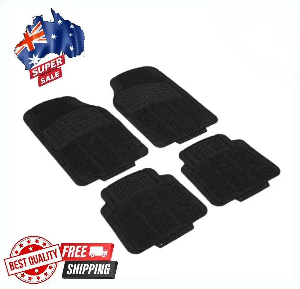 4 Pcs Car Floor Mats Universal Front Rear Rubber Black Fit Carpet Set Heavy Duty