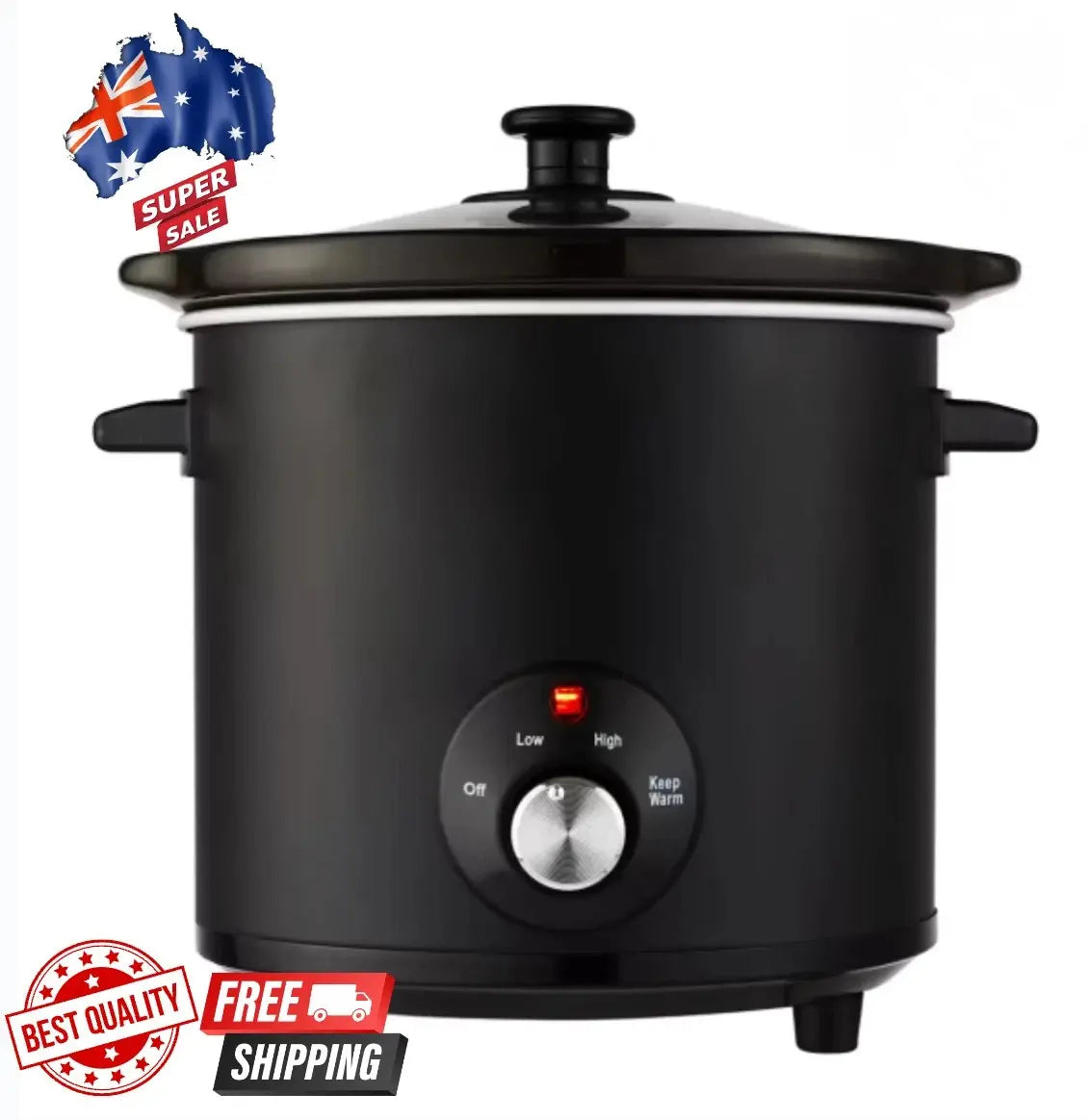 3L Slow Cooker with 2 Heat Settings Keep Warm Function Iron Housing Ceramic Pot