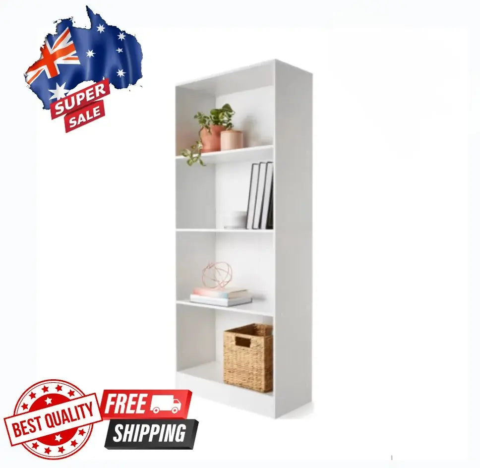 4 Tier Shelf Display Bookshelf Bookcase Storage White Rack Wooden Shelving AU