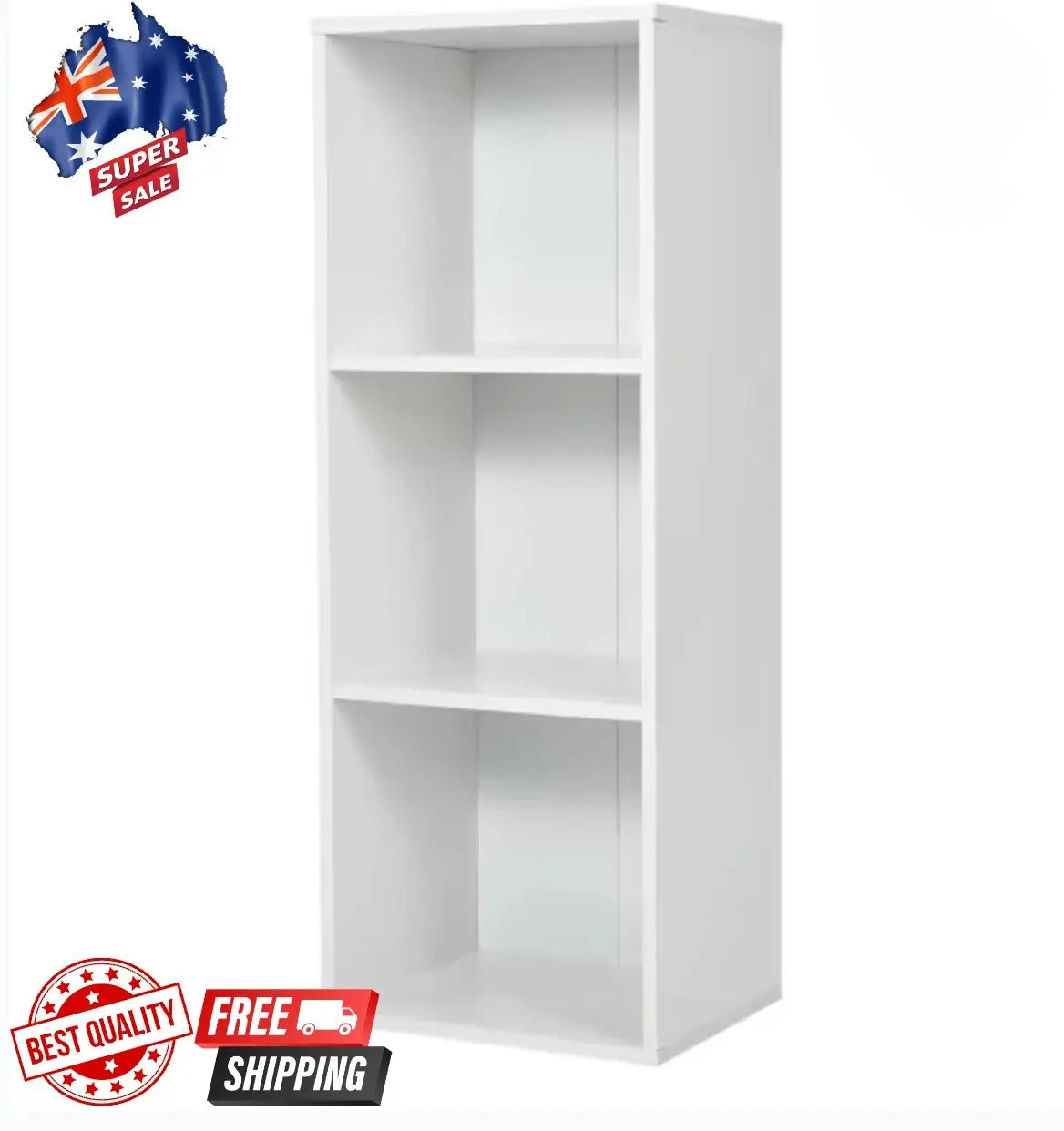 3 Tier Shelf Display Bookshelf Bookcase Storage White Rack Wooden Shelving