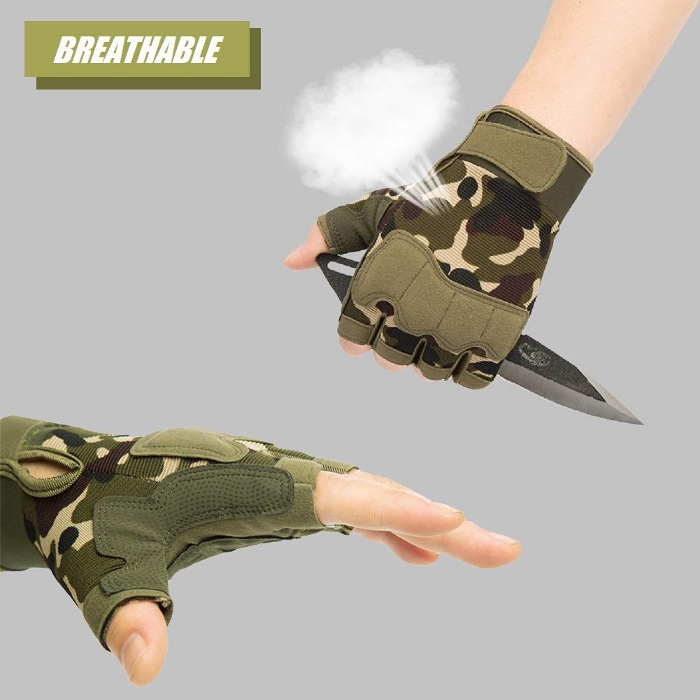 Tactical Fingerless Gloves with Knuckle Protection – Breathable Outdoor Gloves for Shooting, Hunting, Cycling, and Training (Green,L)