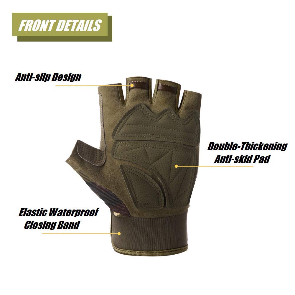 Tactical Fingerless Gloves with Knuckle Protection – Breathable Outdoor Gloves for Shooting, Hunting, Cycling, and Training (Green,M)