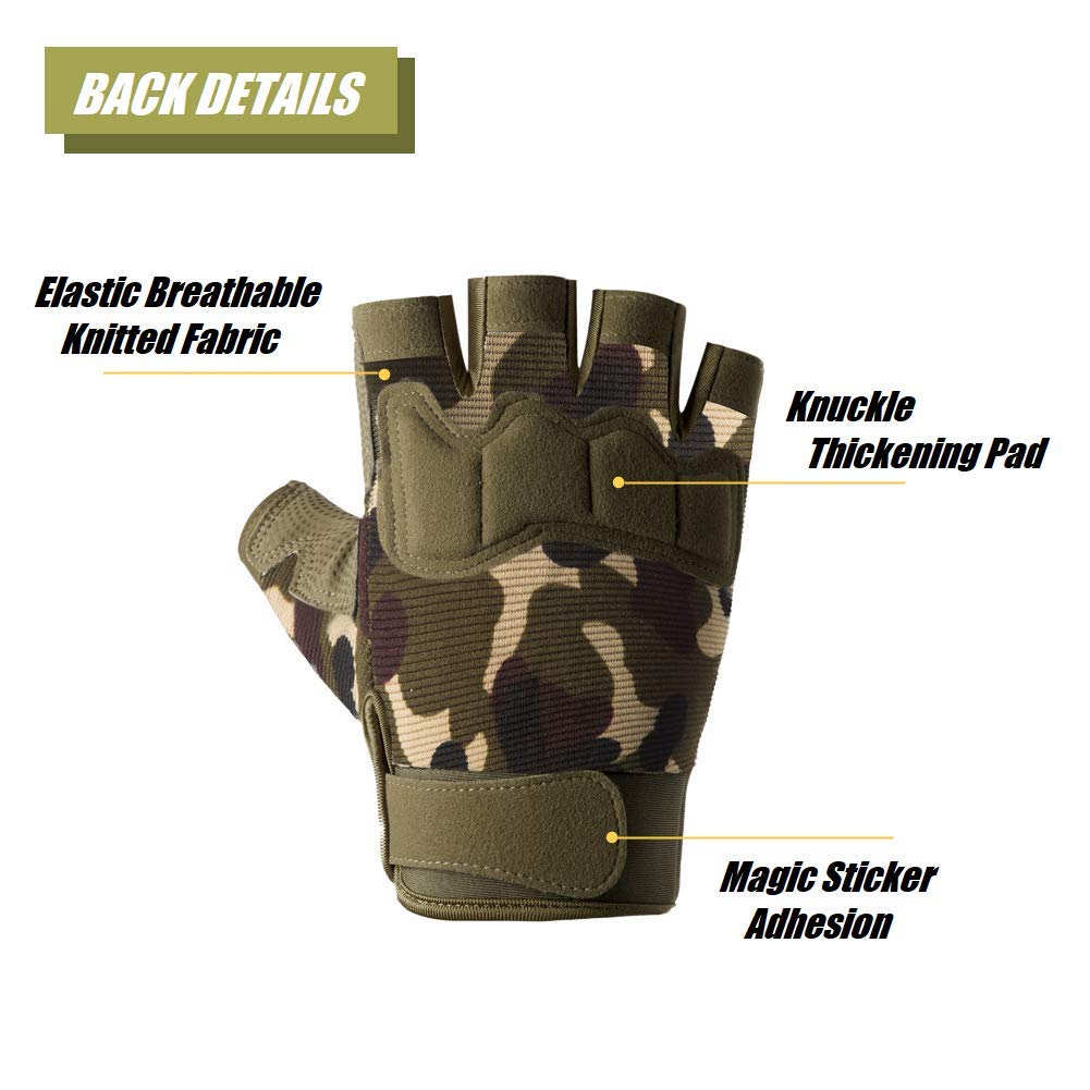 Tactical Fingerless Gloves with Knuckle Protection – Breathable Outdoor Gloves for Shooting, Hunting, Cycling, and Training (Green,S)
