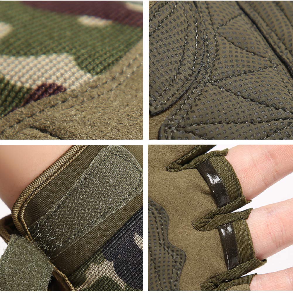 Tactical Fingerless Gloves with Knuckle Protection – Breathable Outdoor Gloves for Shooting, Hunting, Cycling, and Training (Green,XL)