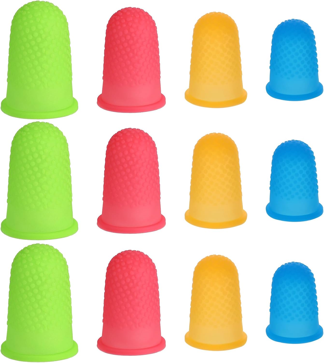 12pcs Rubber Finger Thimbles 4 Sizes Colors Silicone Hot Glue Finger Caps Reusable Thumb Guard Protectors Covers Finger Tip Pads Grips for Paperwork Cutting Money Counting Collating Crafts