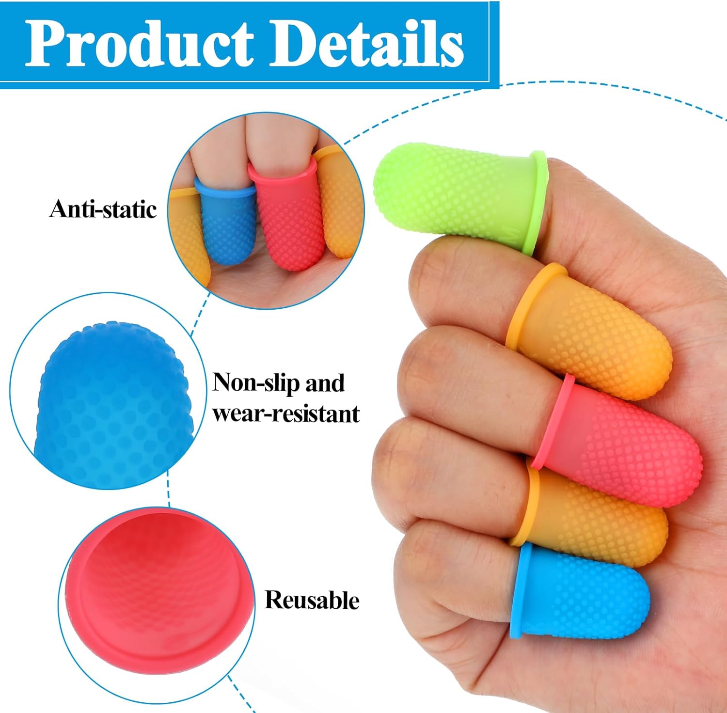 12pcs Rubber Finger Thimbles 4 Sizes Colors Silicone Hot Glue Finger Caps Reusable Thumb Guard Protectors Covers Finger Tip Pads Grips for Paperwork Cutting Money Counting Collating Crafts