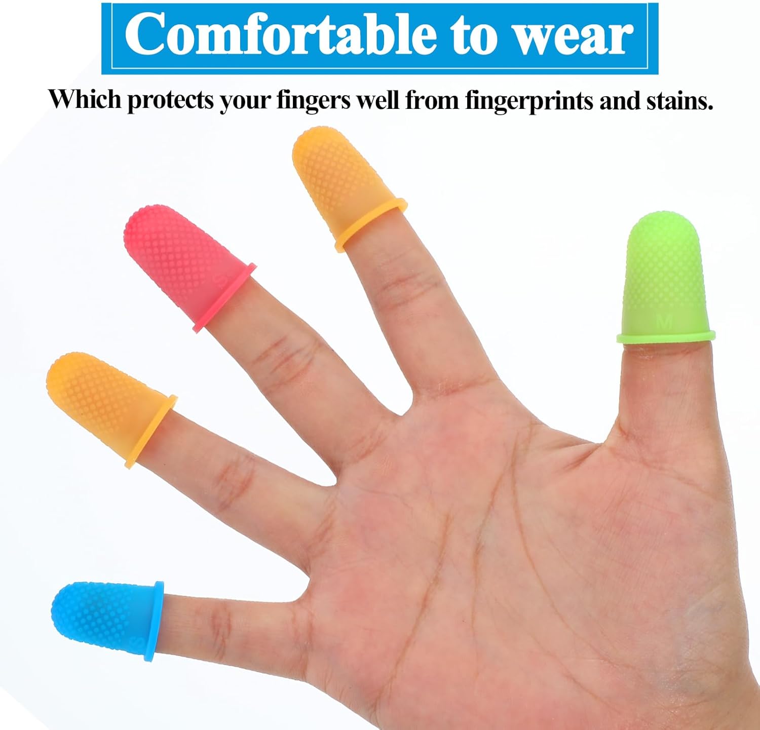 12pcs Rubber Finger Thimbles 4 Sizes Colors Silicone Hot Glue Finger Caps Reusable Thumb Guard Protectors Covers Finger Tip Pads Grips for Paperwork Cutting Money Counting Collating Crafts