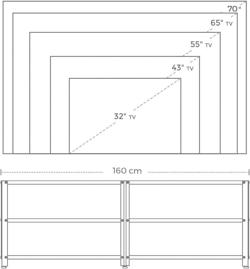 TV Stand for TV Steel Frame up to 178 cm with Shelves for Living Room and Bedroom Furniture Rustic Brown and Black