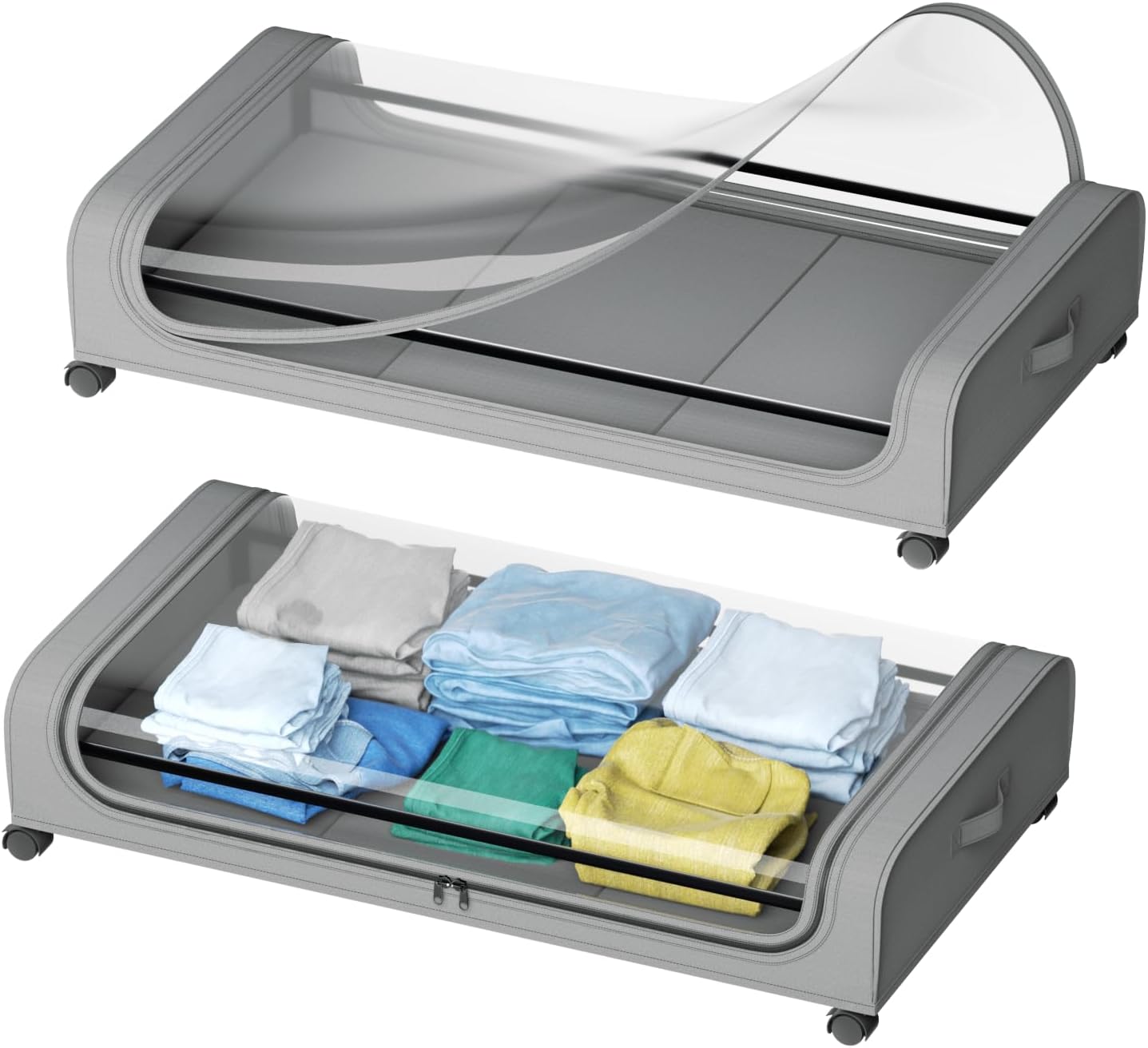 Set 2 Pcs XXL Under Bed Rolling Storage Containers with 50L Large Capacity and Wheels
