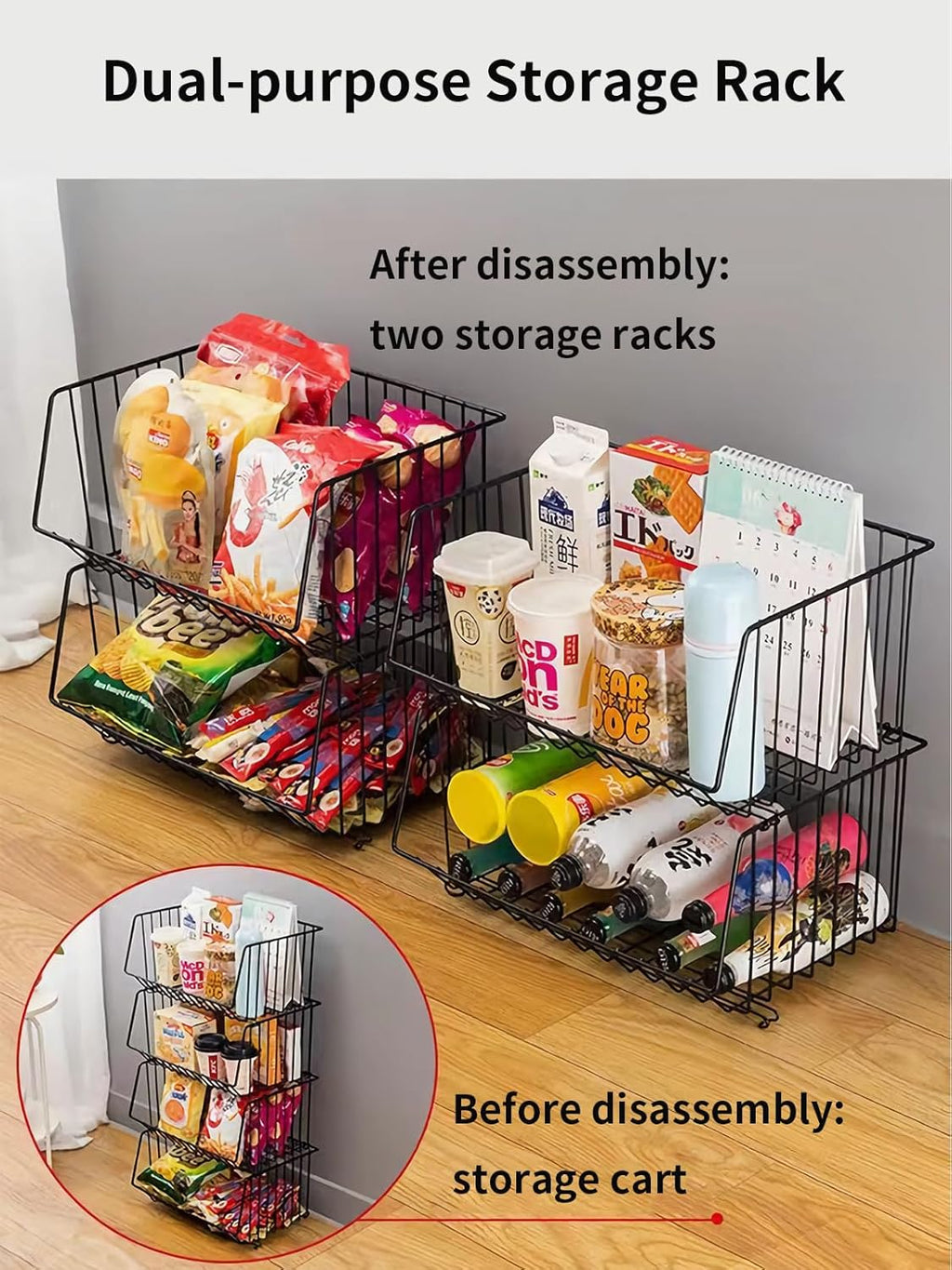 CARLA HOME Metal 5-Tier Rolling Vegetable and Fruit Basket Cart Stand for Kitchen