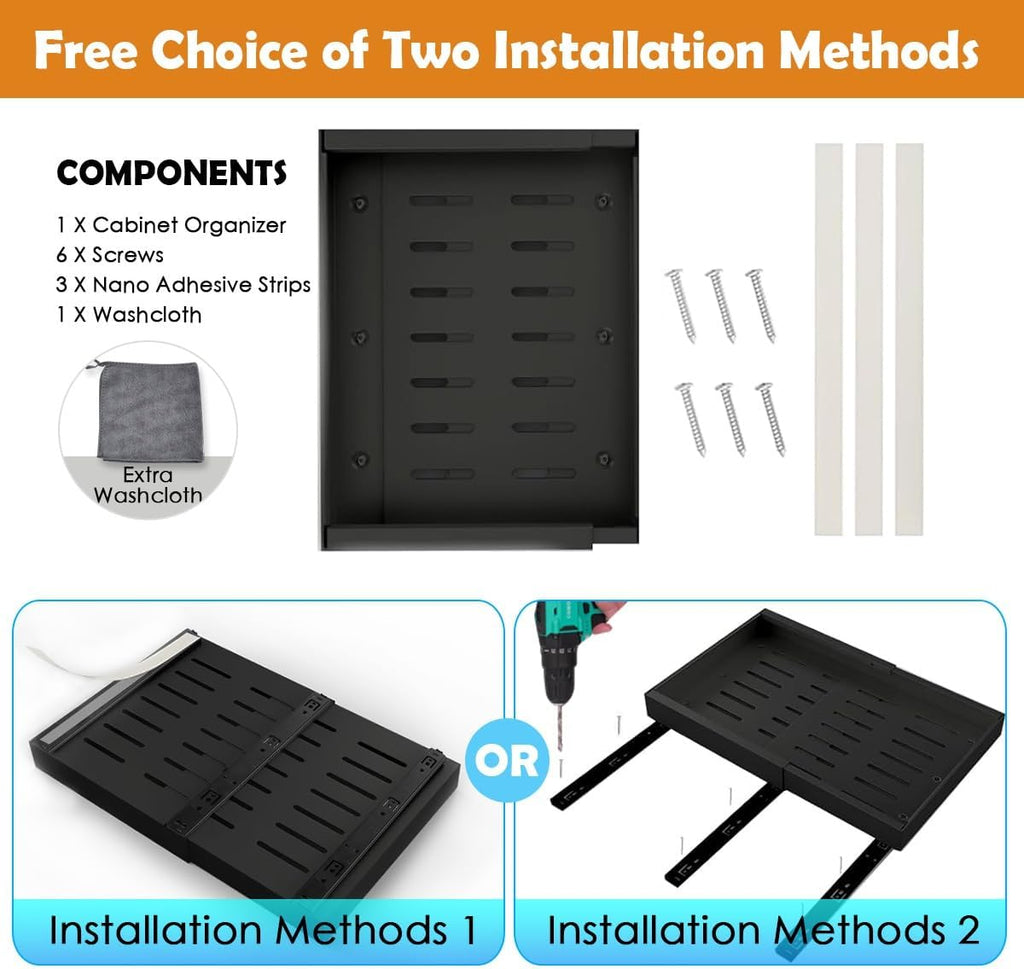 CARLA HOME Pack Pull Out Cabinet Organizer Expandable for Cabinets with Adjustable Slide Out Shelves and Easy Installation (Black)