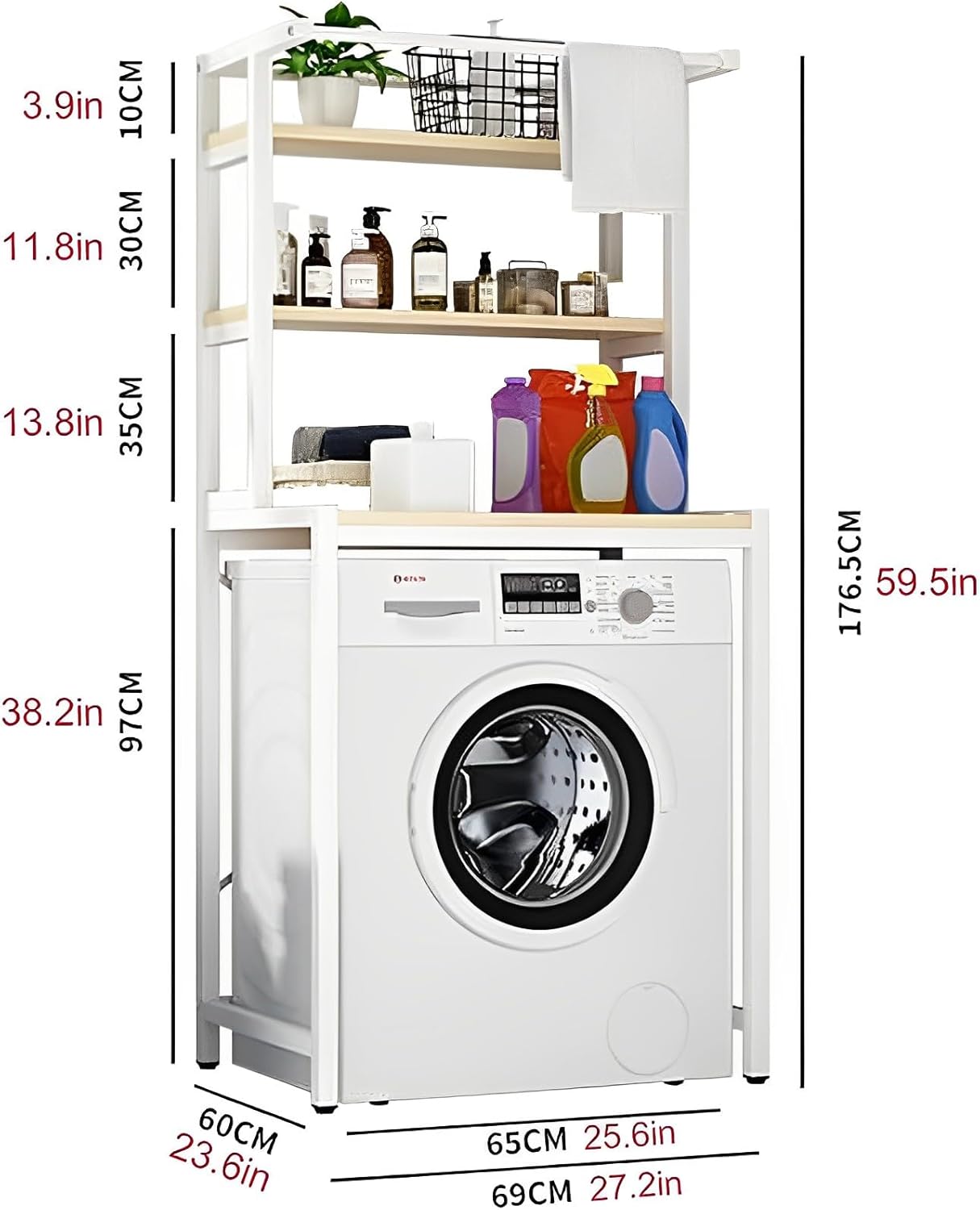CARLA HOME 3-Tier Over Washing Machine Storage Rack Laundry Shelf Organizer for Bathroom or Toilet (White)
