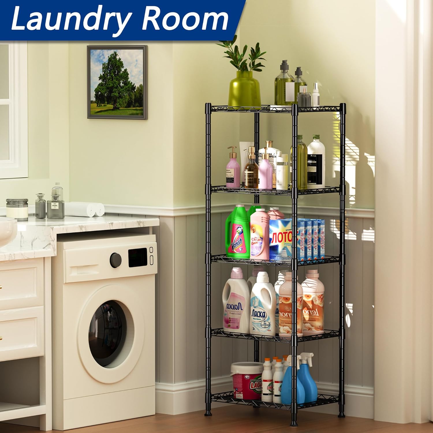 CARLA HOME 4-Tier Adjustable Metal Storage Shelves Wire Rack Organizer for Kitchen, Pantry, Bathroom or Laundry Room (60cm W x 40cm D x 140cm H)
