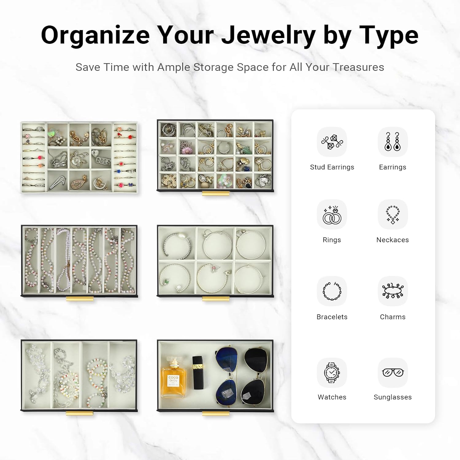 CARLA HOME  6-Layer Large Jewelry Organizer Box for Women with Mirror, Drawers, Hooks & Dividers for Rings, Necklaces, Bracelets, Ideal Gift for Women (Black)