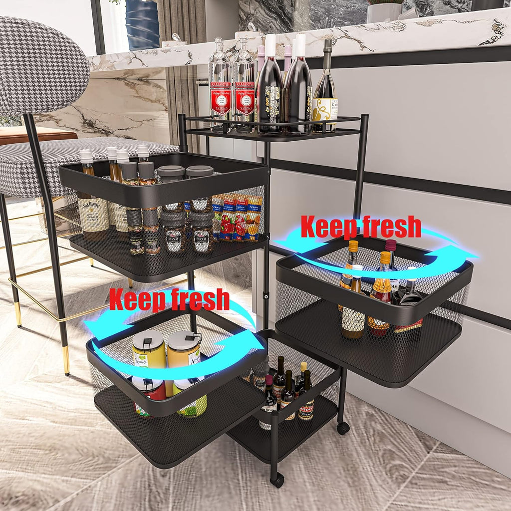 CARLA HOME Metal 5-Tier Rolling Vegetable and Fruit Basket Cart Stand for Kitchen & Storage