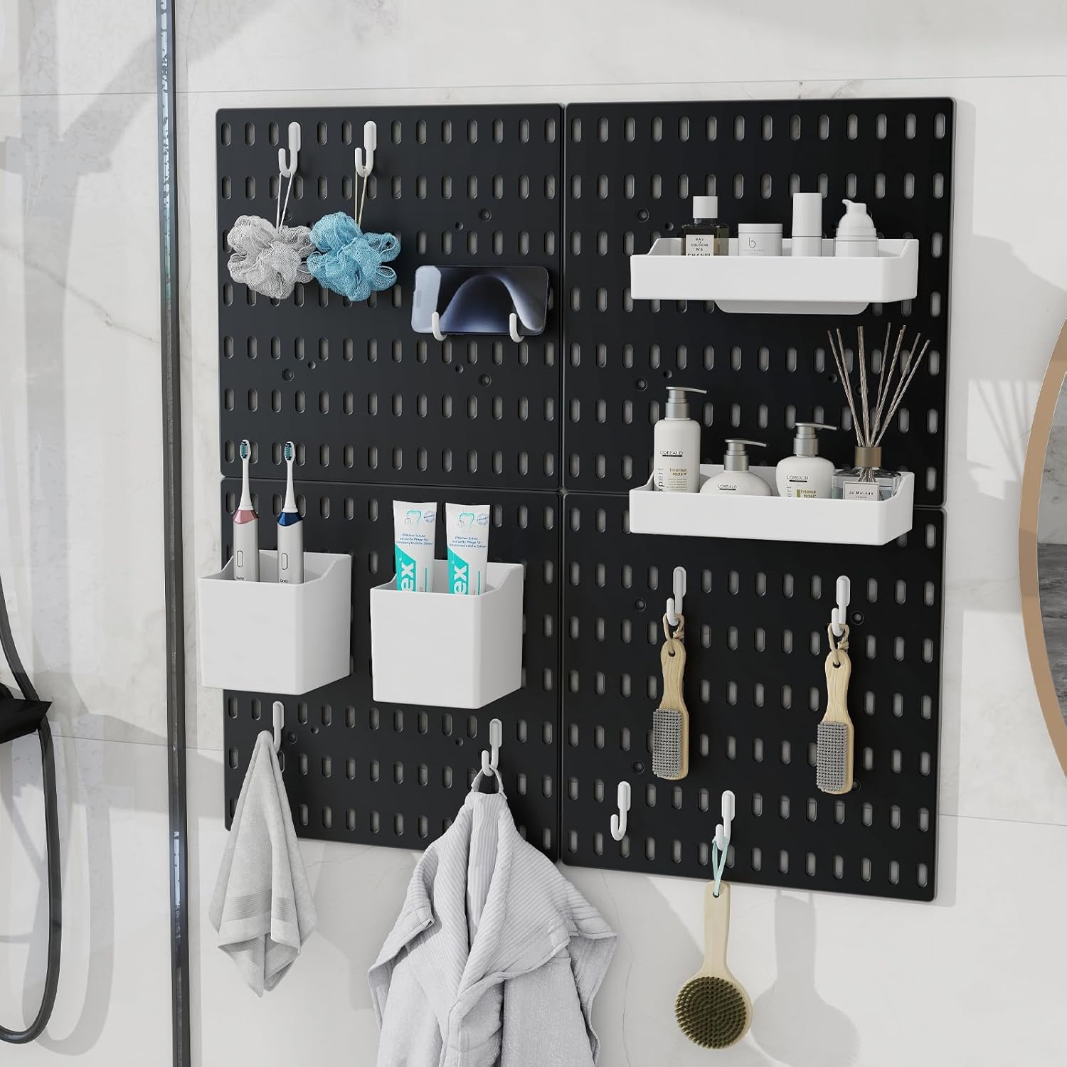 CARLA HOME Pegboard Wall Organizer Kit – 2 Black Modular Pegboards with 10 Accessories for Office, Gaming & Home Storage