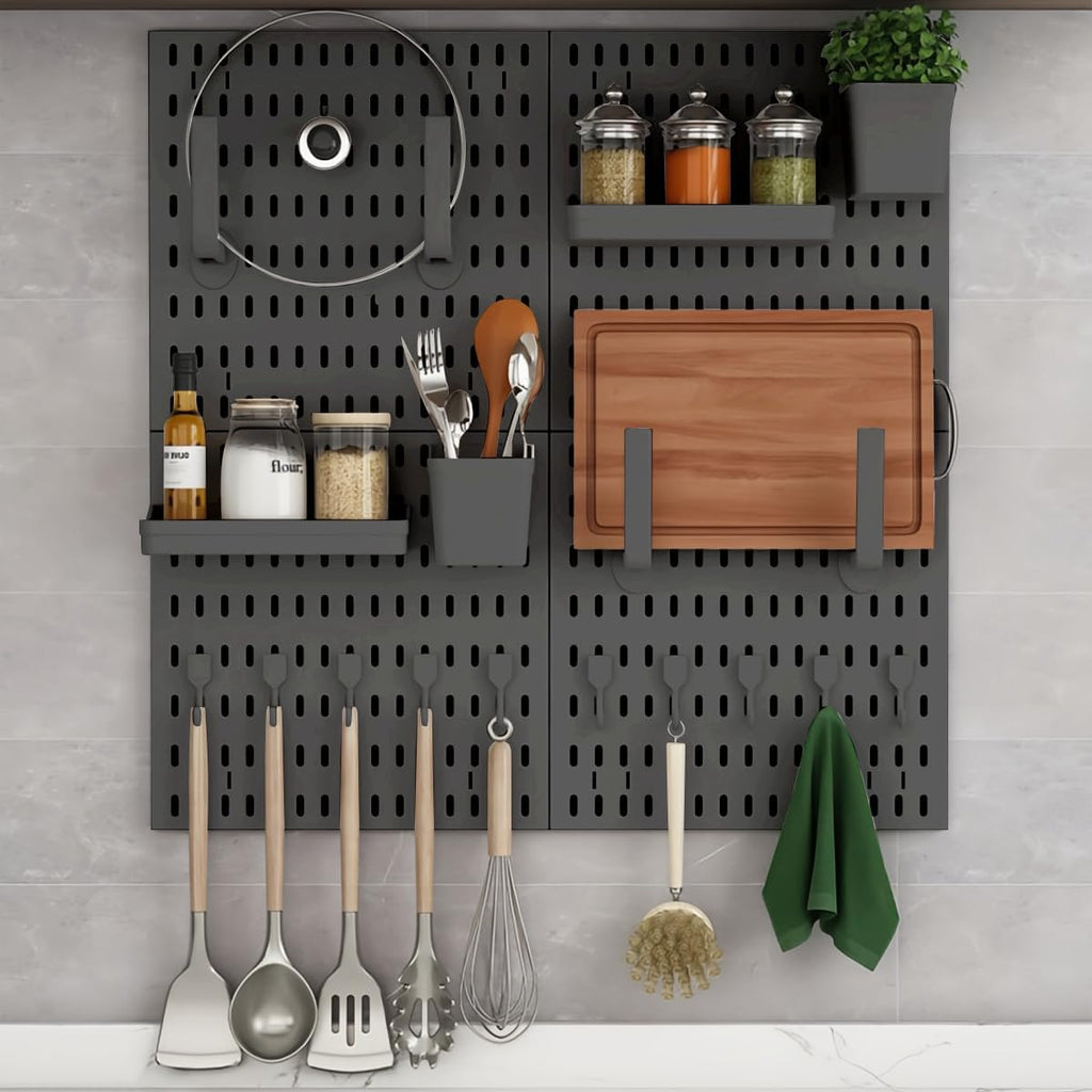 CARLA HOME Pegboard Wall Organizer Kit – 2 Black Modular Pegboards with 10 Accessories for Office, Gaming & Home Storage
