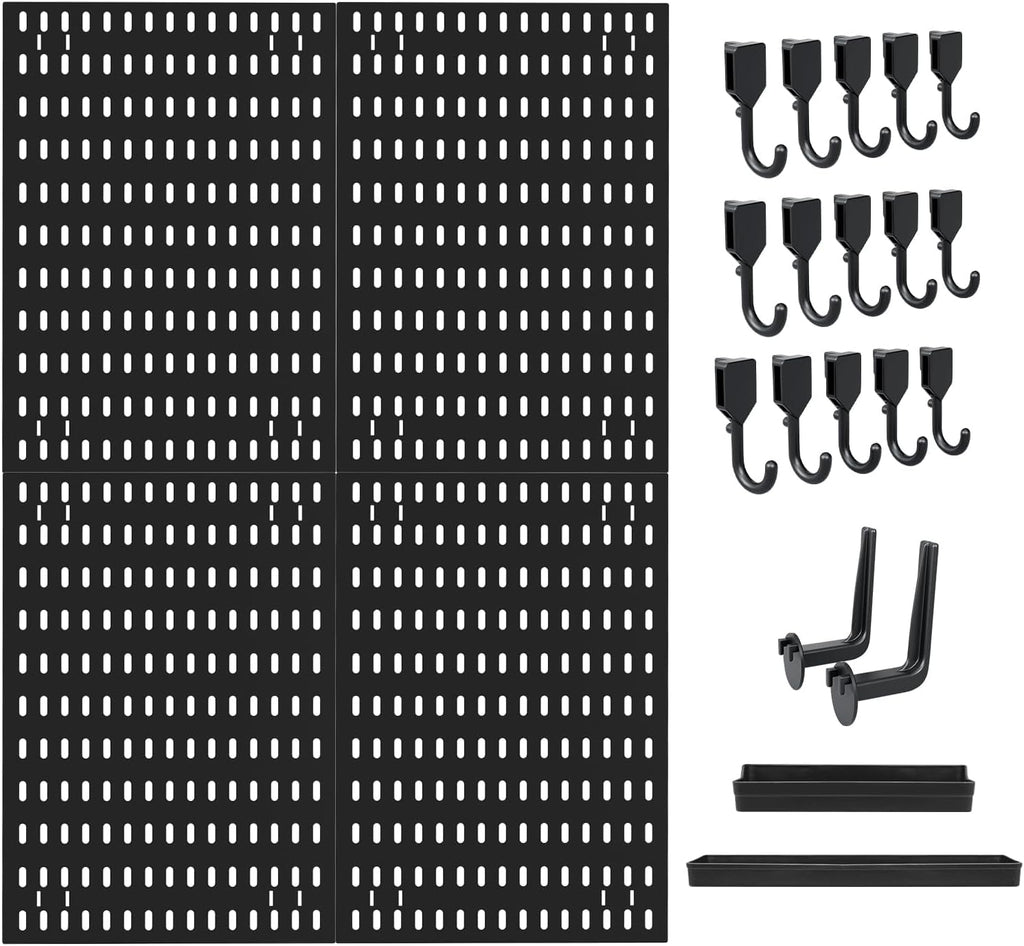 CARLA HOME Pegboard Wall Organizer Kit with 4 Modular Black Pegboards & 19 Accessories for Gaming, Office & Craft Storage (Black)