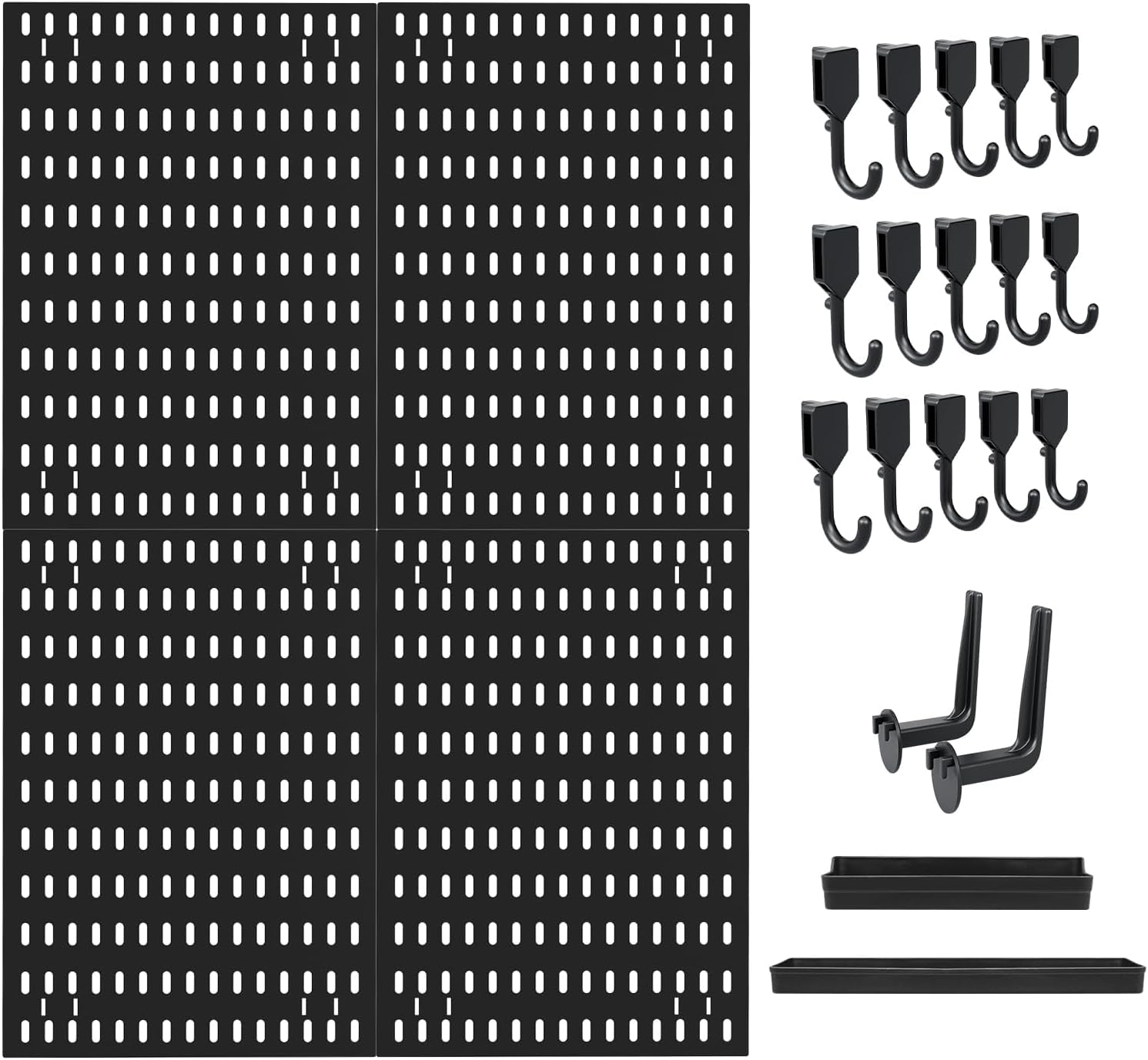 CARLA HOME Pegboard Wall Organizer Kit with 4 Modular Black Pegboards & 19 Accessories for Gaming, Office & Craft Storage (Black)