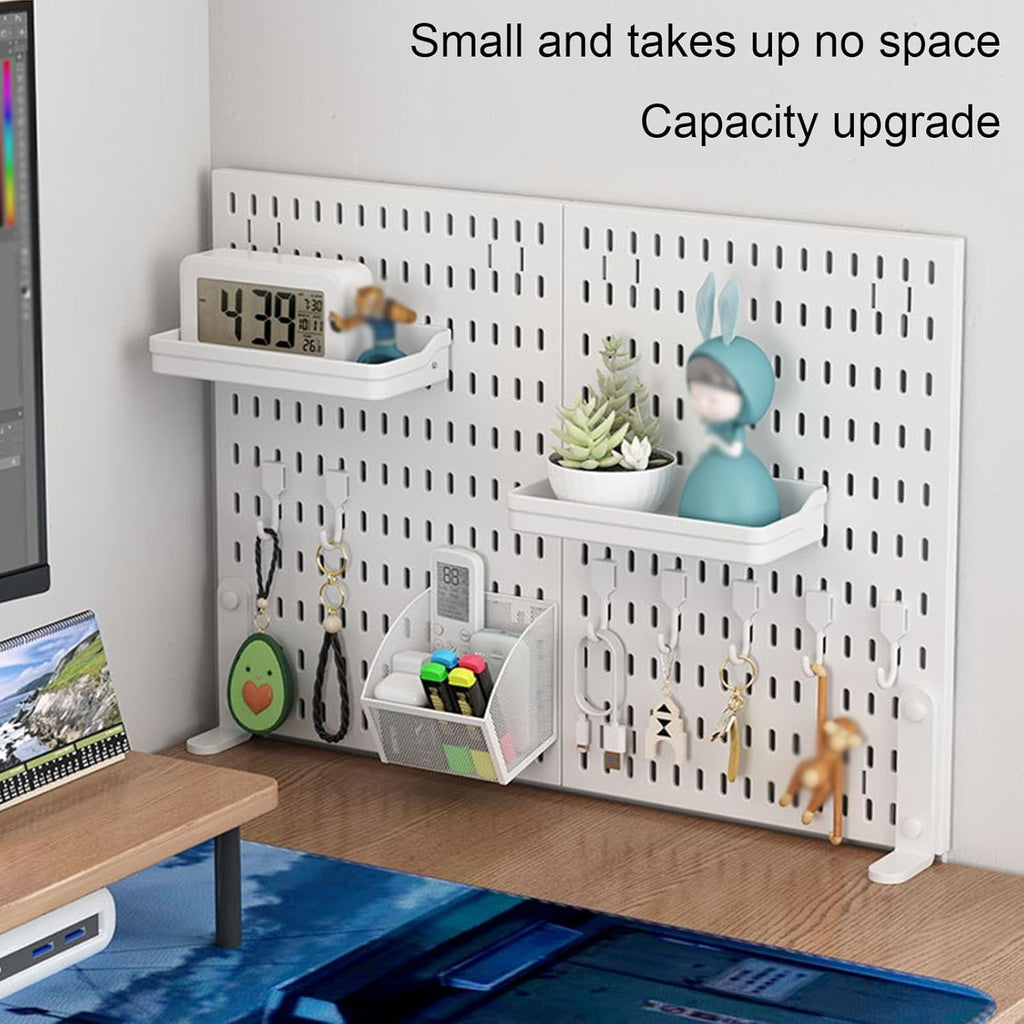 CARLA HOME 2 Pack Desk Pegboard Organizer Kit  with Hooks, Tray & Mount Ideal for Office, Gaming Setup & Home Workspace Organization (White)