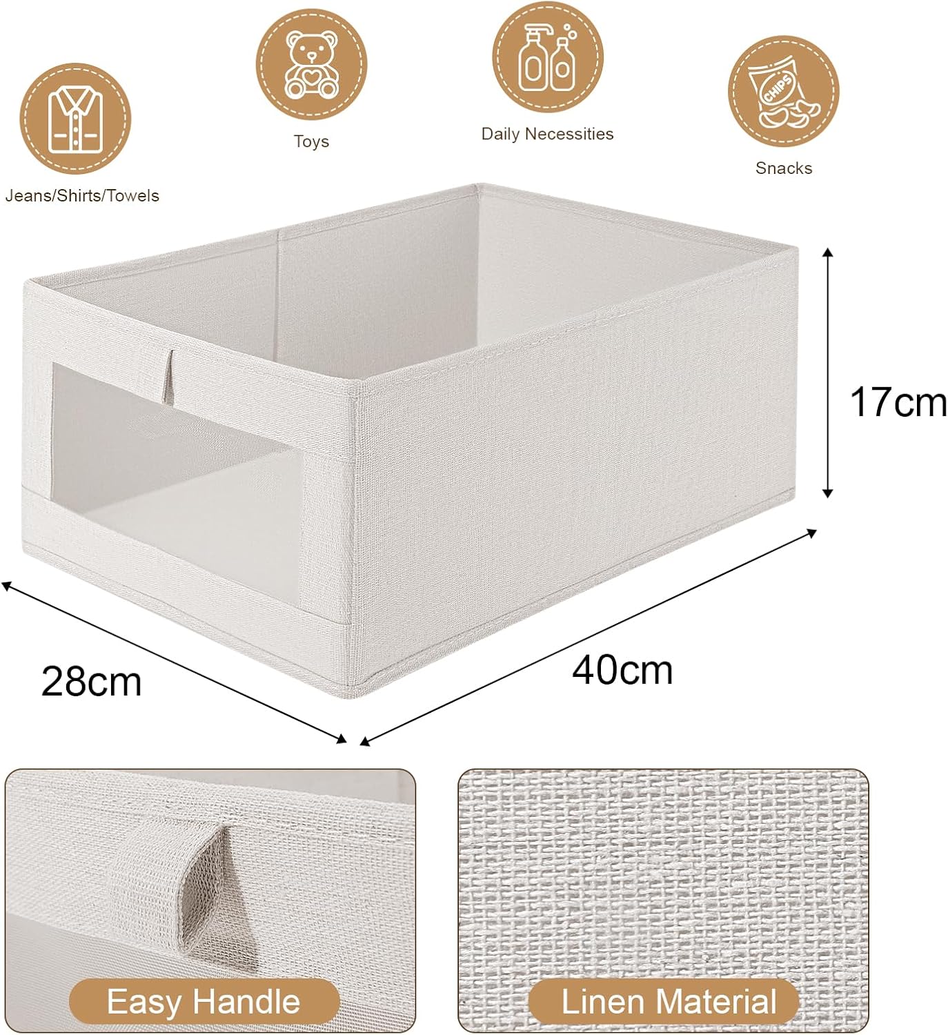 CARLA HOME 6 Pack Closet Storage Bins with Clear Window for Shelves, Clothes, Toys, Wardrobe & Bedroom Organization