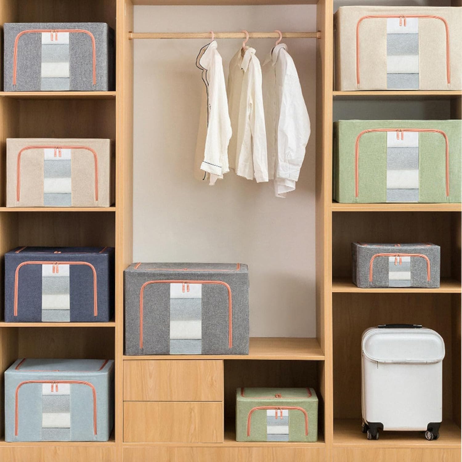 CARLA HOME 3 pack Large Clothes Storage Bins with Lids for Clothing, Bedding, Blankets, Toys (66L capacity - Grey)