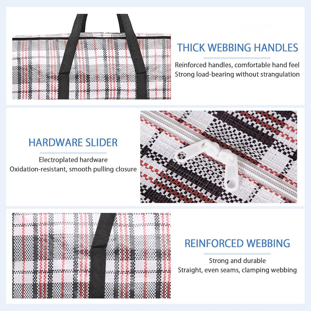 CARLA HOME 6 Pack Large Moving Storage Bags with Zipper & Handles for Clothes, Bedding, Blankets, Dorm & Travel (80x55x25cm)