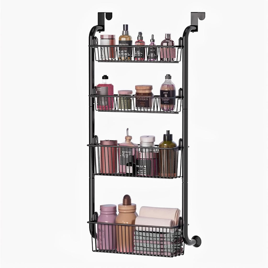 CARLA HOME 4-Tier Over the Door Organizer Heavy-Duty Metal Pantry Rack with Hanging Baskets for Home Kitchen Storage & Bathroom Door Organization