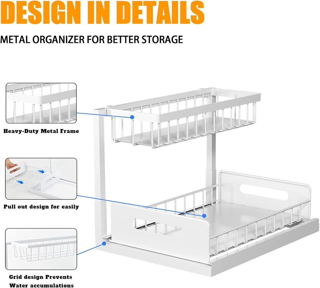 CARLA HOME 2 pack Under Sink Organiser with Sliding Drawers & 2 tier for Kitchen & Bathroom