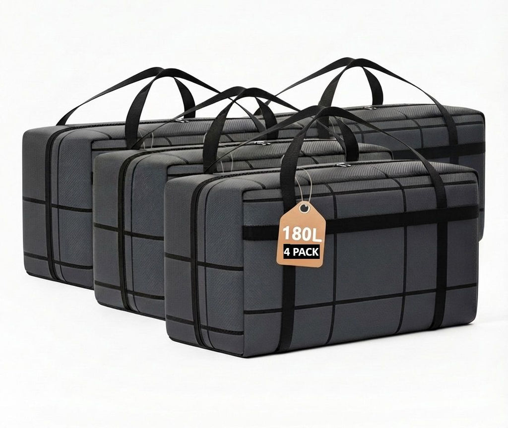 CARLA HOME 4-Pack 180L Extra Large Moving Storage Bags with Handles & Duty Zippered for Clothes, Travel, Space Saving & Camping
