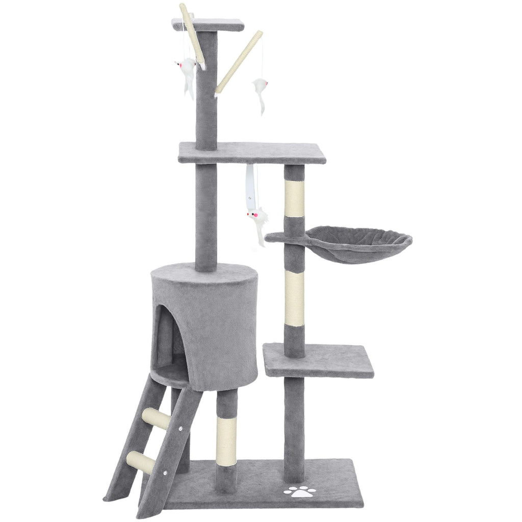 CARLA HOME 134cm Cat Tree for Indoor Cats with Hammock, Plush Perch & Sisal Scratching Posts for Kittens & Adult Cats (Light Grey)