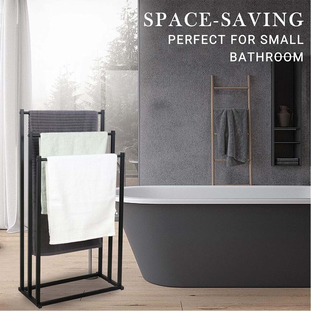 Metal Free Standing Towel Rack 3 Tier Bathroom Rail Shelf Dryer