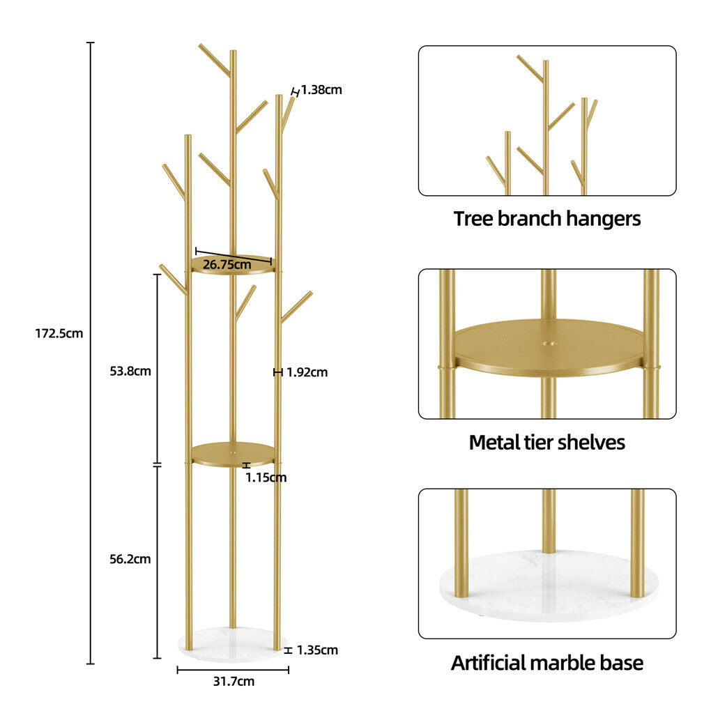 Marble & Metal Coat Rack Stand Heavy Duty