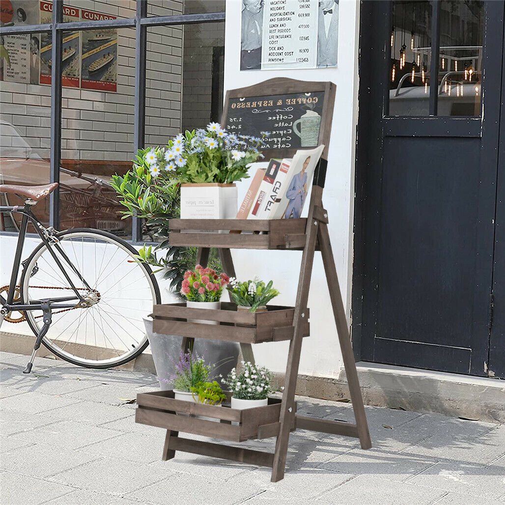 3 Tier Rustic Wood Plant Stand 38CM Corner Shelf