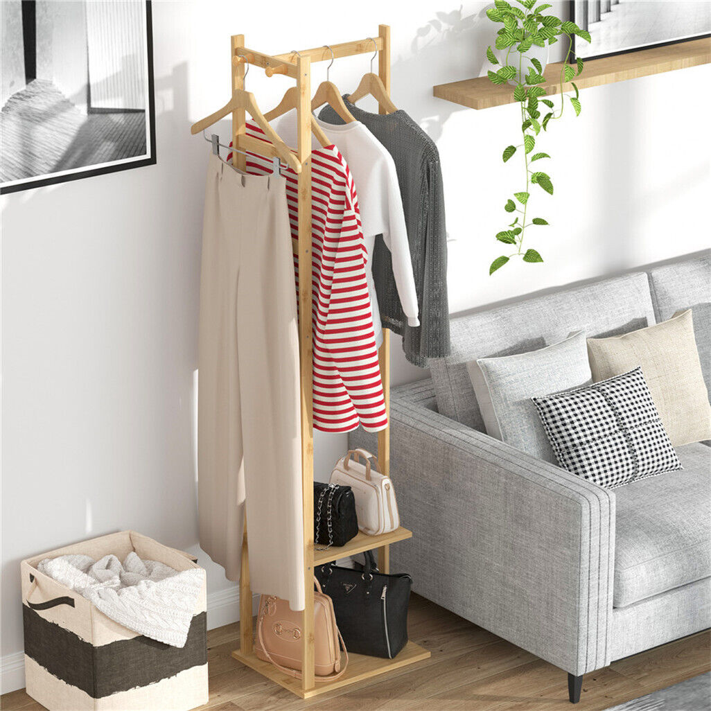 Bamboo Coat & Hat Rack Stand Shoe Shelf Thicken Wooden Hanger