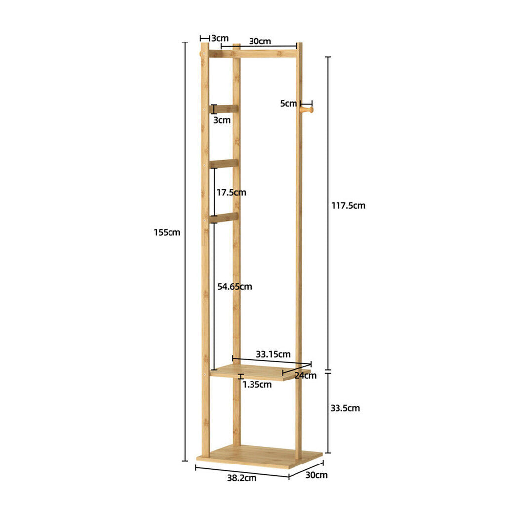 Bamboo Coat & Hat Rack Stand Shoe Shelf Thicken Wooden Hanger