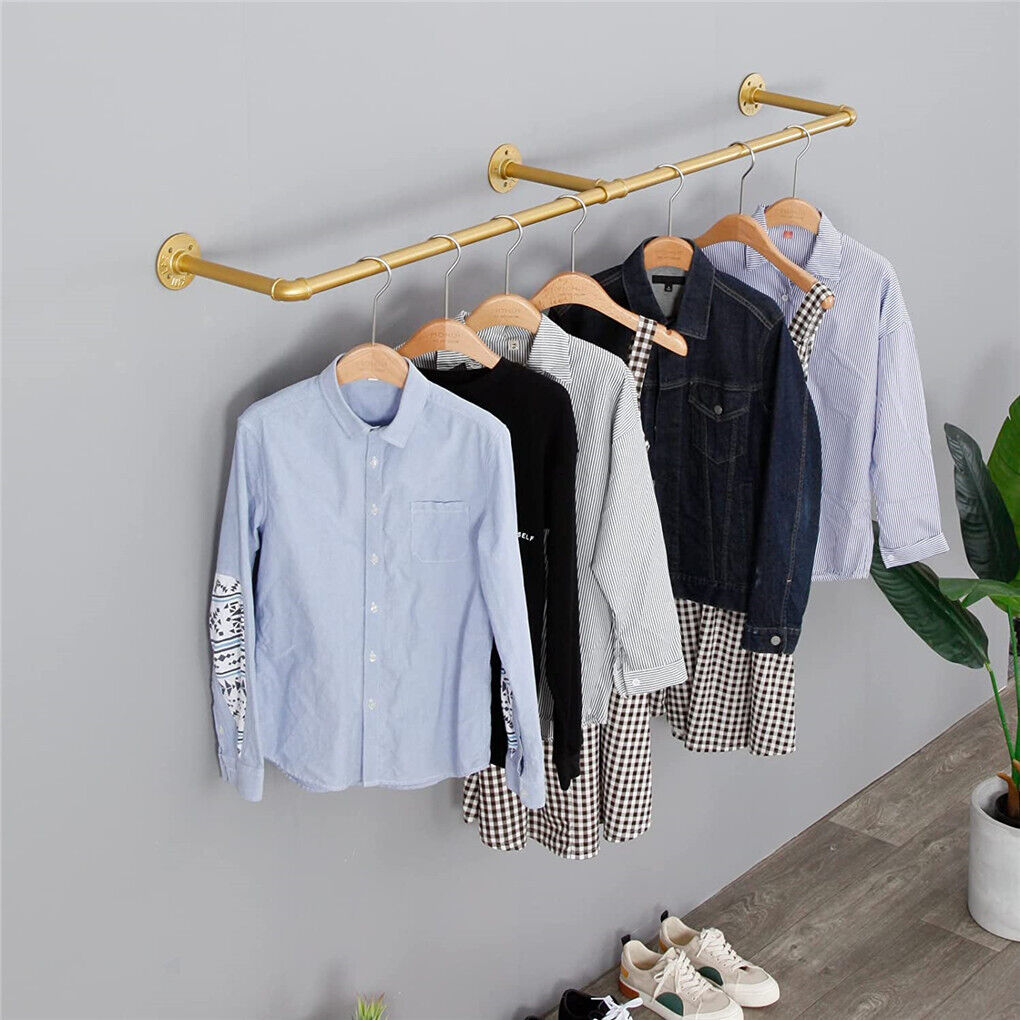 Vintage Iron Clothes Rail Gold Wall Mounted Garment Rack