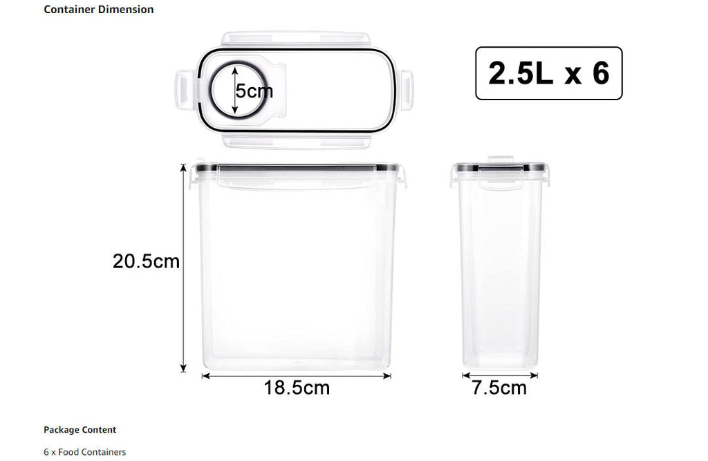 6PCS Food Storage Containers Kitchen Dry Pantry Organiser Airtight Lids
