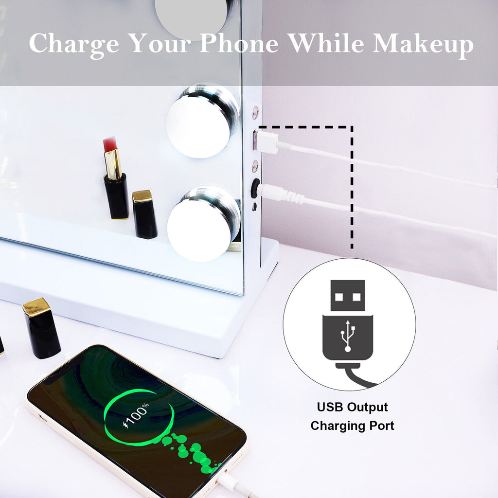 Hollywood LED Vanity Mirror Bluetooth Rectangle White Silver