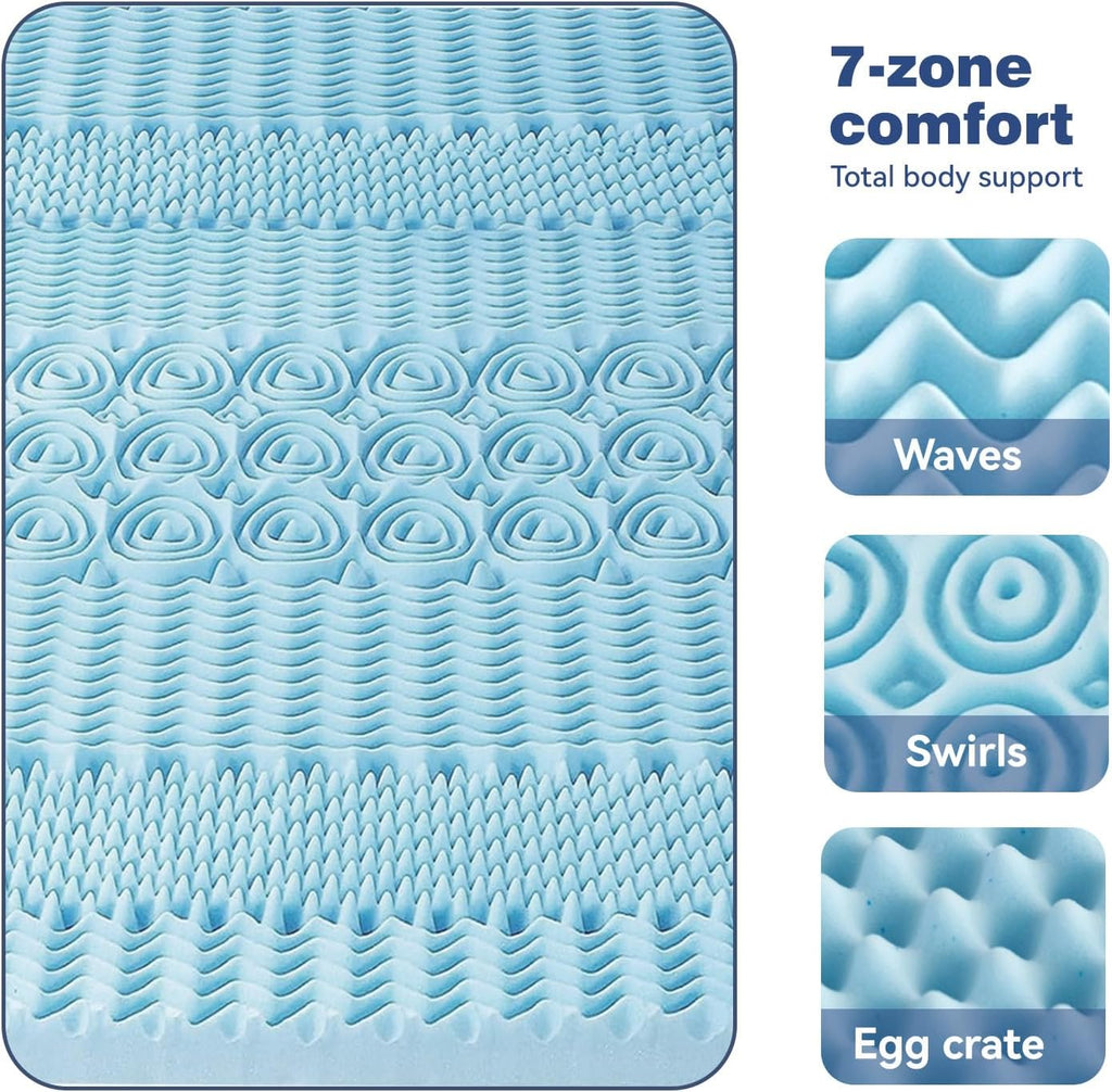 Single Memory Foam Mattress Topper 7-Zone Bamboo Cover Breathable