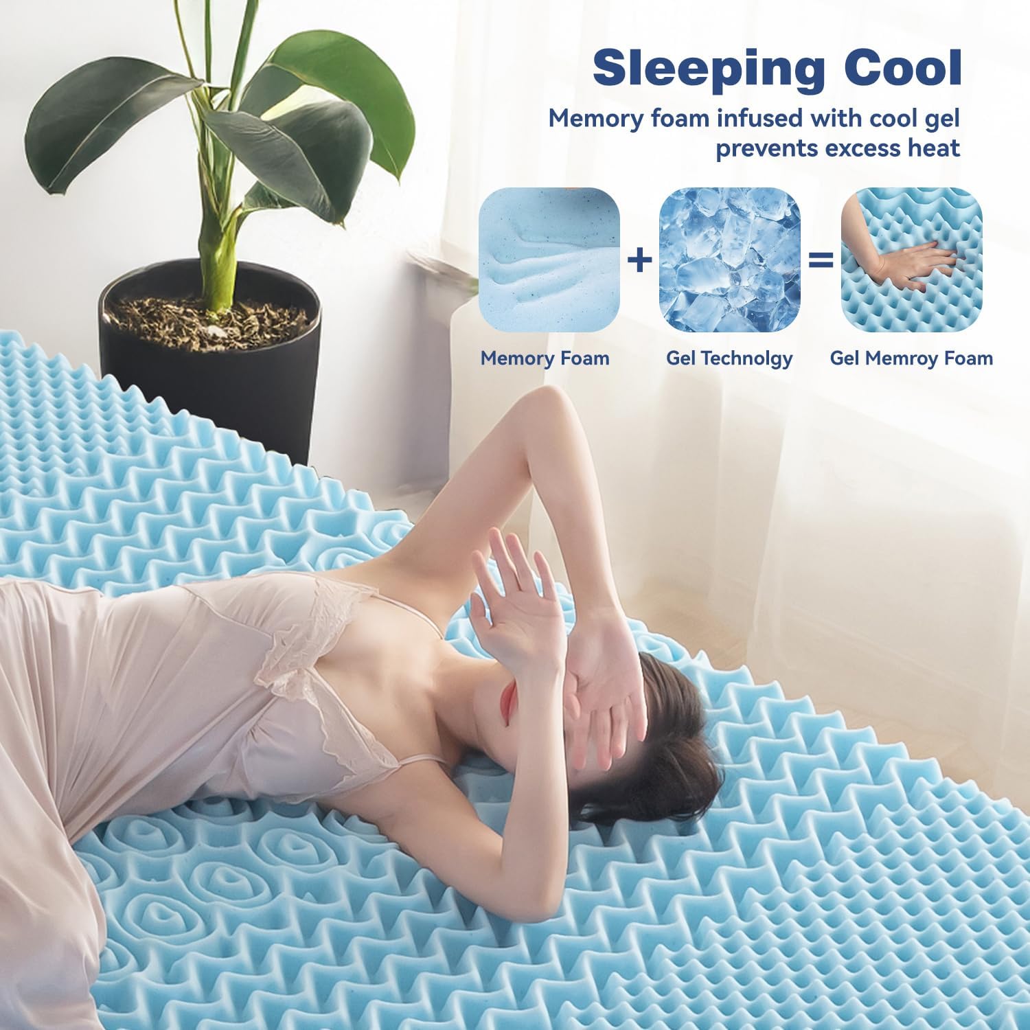 King Single Bamboo Memory Foam Mattress Topper 7-Zone 8cm