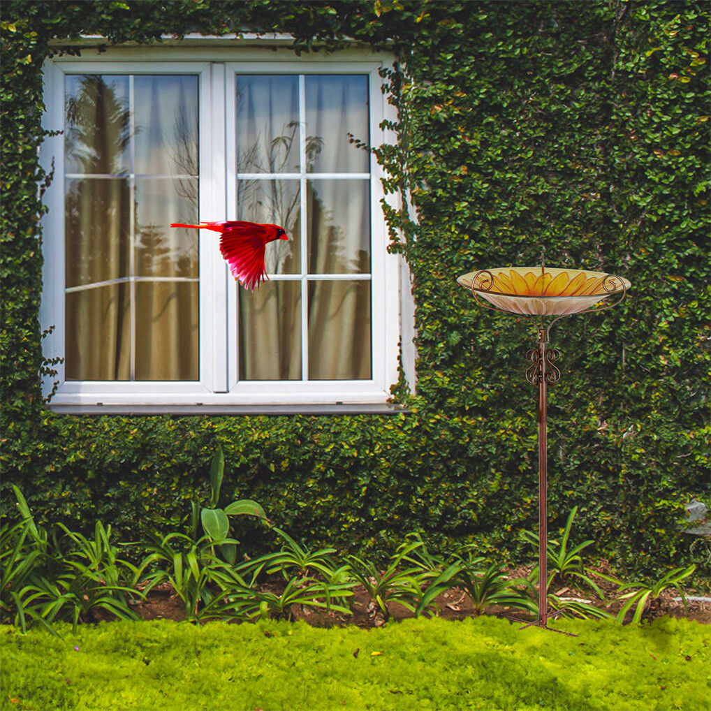 Solar Bird Bath Feeder Fountain Deck Post Mount