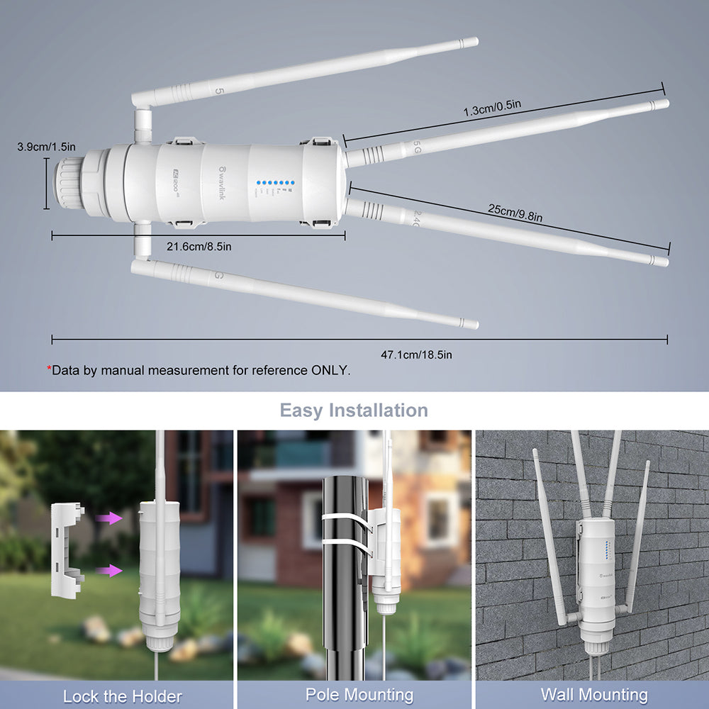 WAVLINK AC1200 Outdoor WiFi Dual Band Long Range Aerial HD4 Extender WiFi Router