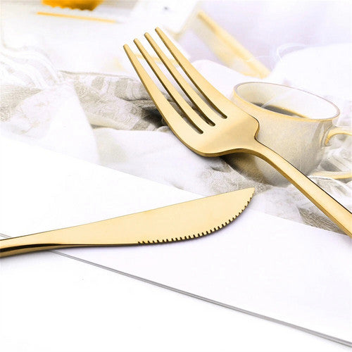 24pc Elegant Stainless Steel Gold Flatware Set Classic Knife Fork Spoon Gift Set