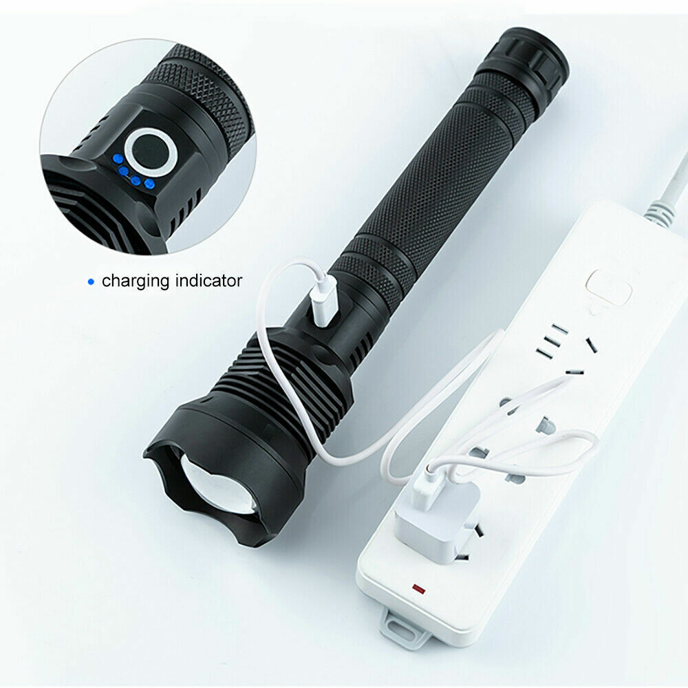 99000LM Ultra Bright LED Tactical Flashlight 3-Modes Zoom Torch USB Charging