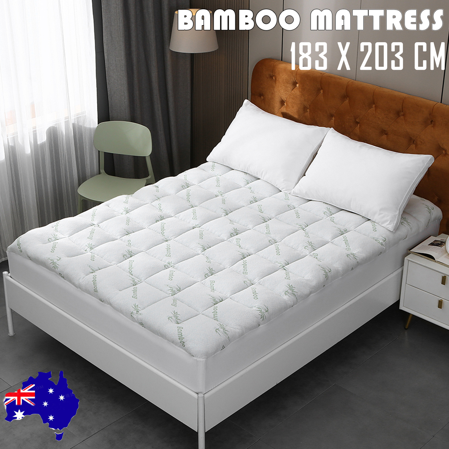 Bamboo Pillowtop Mattress Topper Luxury Bedding Mat Pad Protector Cover King 183 x 203 cm