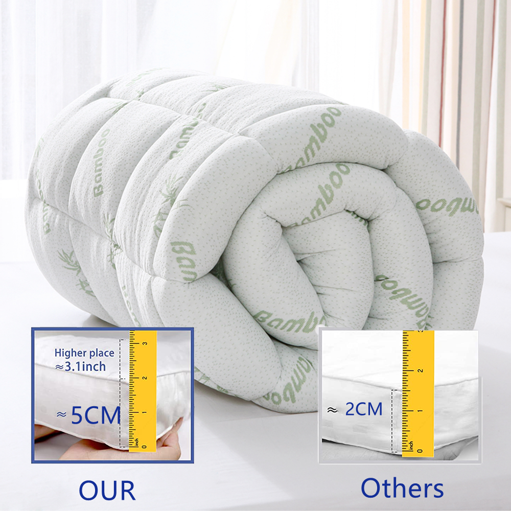 Bamboo Pillowtop Mattress Topper Luxury Bedding Mat Pad Protector Cover Single 90 x 190 cm
