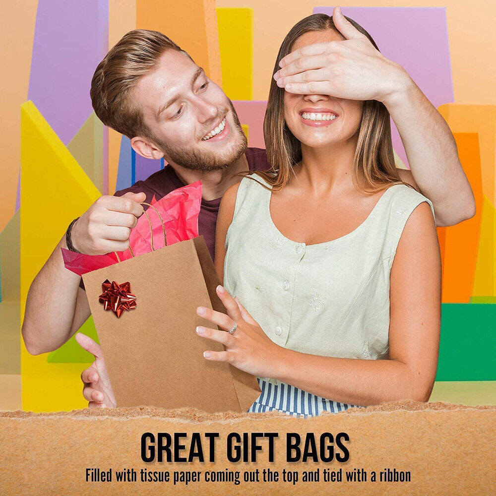 5pcs Bulk Kraft Paper Bags Gift Shopping Carry Craft Brown Retail Bag with Handles Au M