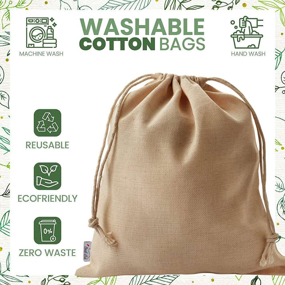 50Pcs 20X30cm Drawstring Storage Bags Calico Bags Linen Tote Gift Bag Bulk